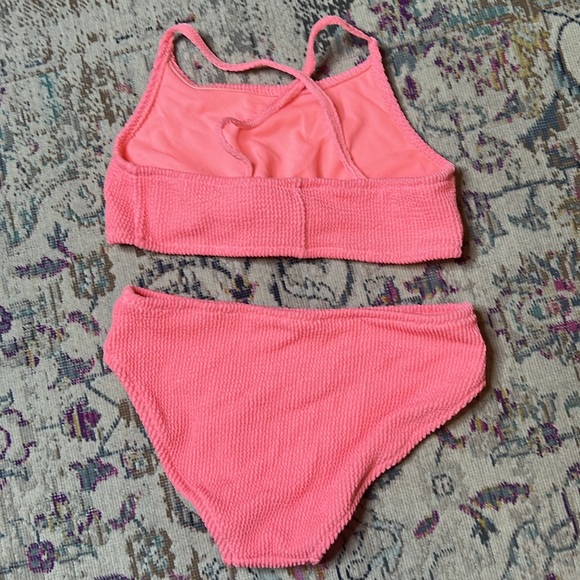 Girls Cat & Jack Textured Seersucker Tie Front Bikini Coral size L (10/12) - Picture 2 of 4